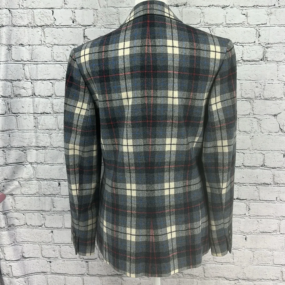 PENDLETON Tweed Virgin Wool Single Button Fitted Plaid Blazer 10 Gray VGC*